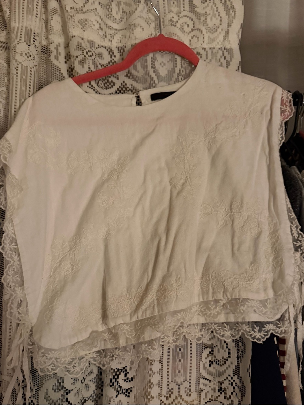 Zara Cream Lace-Trim Boxy Blouse